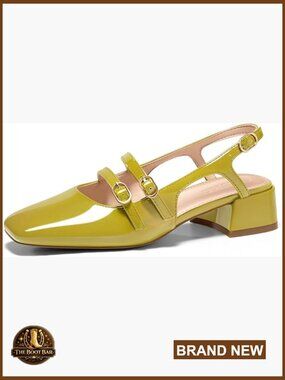 Chunky Low Heel Mary Jane Slingback Pumps Square Toe Wedding Dress Shoes